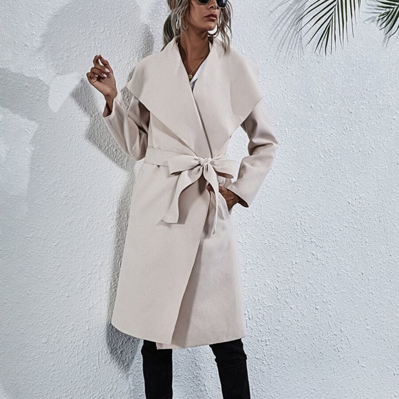 Cream waterfall trench Coat Belted Classic - Picture 2 of 6